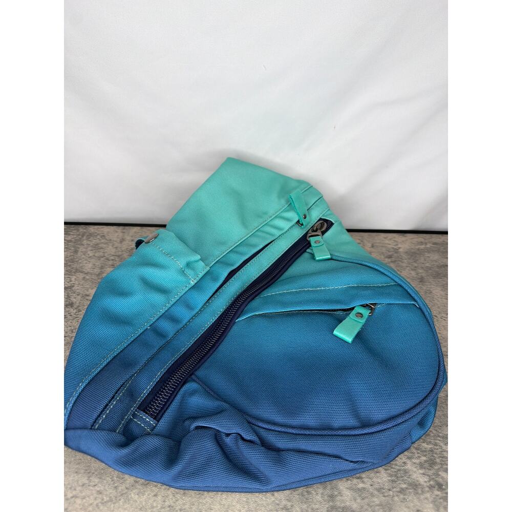 Canvas Sling Bag Small Crossbody Backpack, Shoulder Daypack, Rucksack-Blue Green - Picture 4 of 6